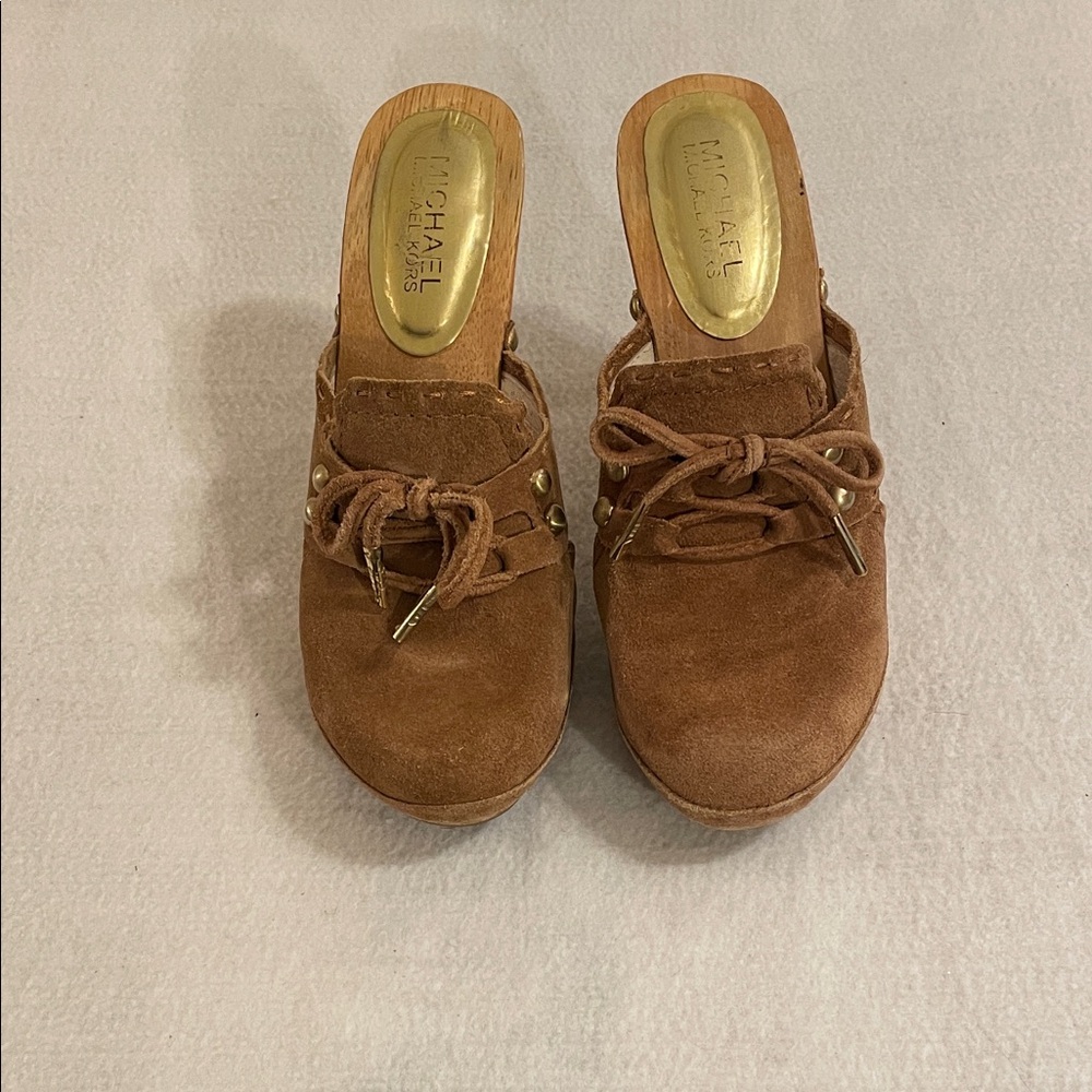 MICHAEL Michael Kors Tan Suede Lace-Front Clog Mules